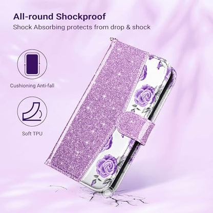 ULAK Compatible with iPhone 15 Pro Wallet Case with Card Holder, Purple | Flip PU Leather Kickstand RFID Blocking Design Cover Wrist Strap Shockproof Phone Case for iPhone 15 Pro 6.1 inch - color: Purple, size: iPhone 15 Pro - 6.1 inch