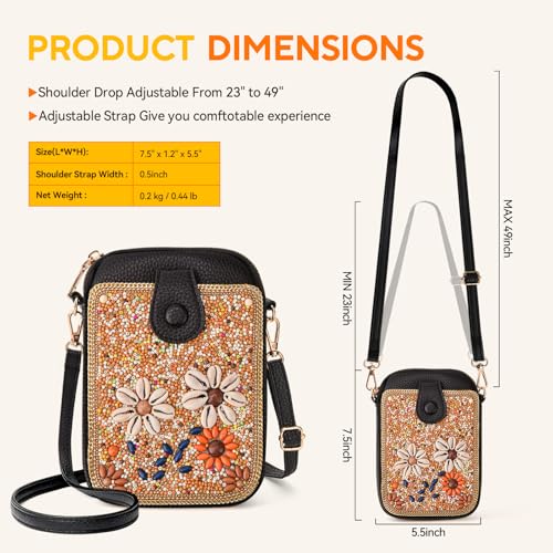 Women's Small Crossbody Cell Phone Bag, Boho Colorful Beaded Purse Wallet with Handmade Cute Patterns - color: Shell
