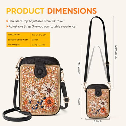 Women's Small Crossbody Cell Phone Bag, Boho Colorful Beaded Purse Wallet with Handmade Cute Patterns - color: Shell