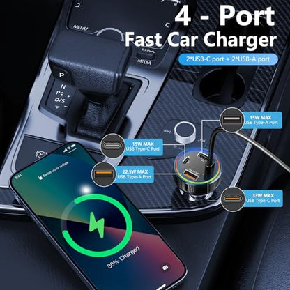 Retractable Car Charger USB C 78W & 85.5W 4 in 1 Fast Car Charger - color: Dark gray