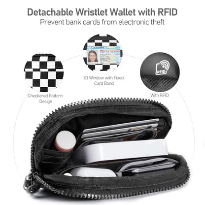 Tiostep Clip and Go Strap for Phone with Wallet Crossbody Phone Lanyard Adjustable and Detachable RFID Wristlet Wallet (Black White Checkered, Medium) - color: Black White Checkered, size: Medium