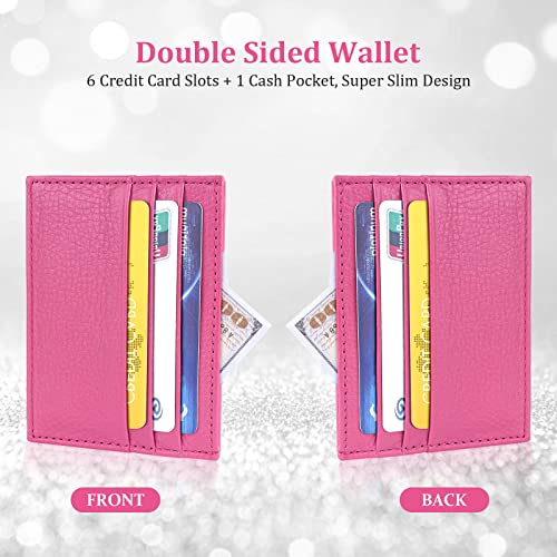 URAQT Leather Wallet, RFID Blocking Minimalist Card Holder, 6 Card Slots & 1 Pocket, Front Pocket Wallets for Men & Women (Rose Red) - color: rose Red