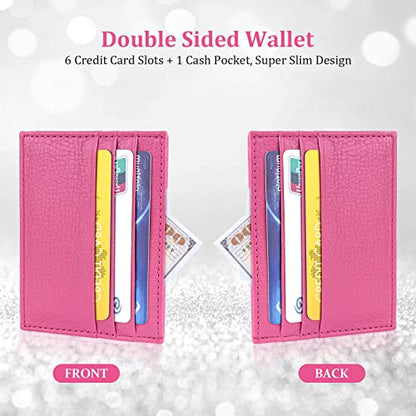 URAQT Leather Wallet, RFID Blocking Minimalist Card Holder, 6 Card Slots & 1 Pocket, Front Pocket Wallets for Men & Women (Rose Red) - color: rose Red