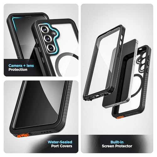 Encased Waterproof Case for Samsung Galaxy S25 with Belt Clip - Full Body Protective Cover with Built-in Screen Protector & Holster (Clear/Black) - size: S25
