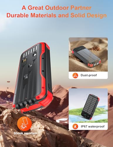 Solar Power Bank 40000mAh PD20W Fast Charging Portable Solar Charger - color: Red