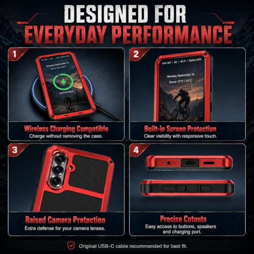 Metal Case for Samsung Galaxy S26 Case 6.3",Full Body Protective Cover Heavy Duty Shockproof [Tough Armour] Aluminum Alloy Case with Silicone Built-in Screen Protector - Red - color: Red