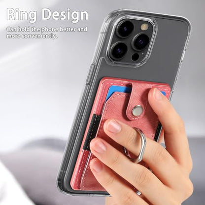 Cell Phone Card Holder with Ring Grip,Adhesive Phone Card Wallet,Pink - color: Pink