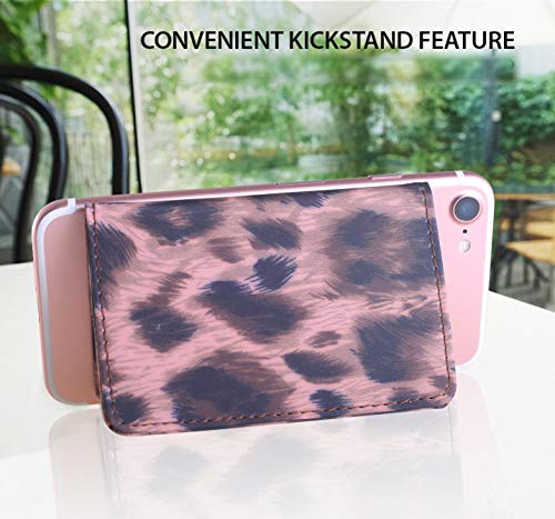CheapSunday ID Card Holder for Back of Phone Leather Phone Wallet Stick On with Stand Flip Waterproof Leather Adhesive Wallet for Most Cellphones (Leopard Small) - color: Leopard Small