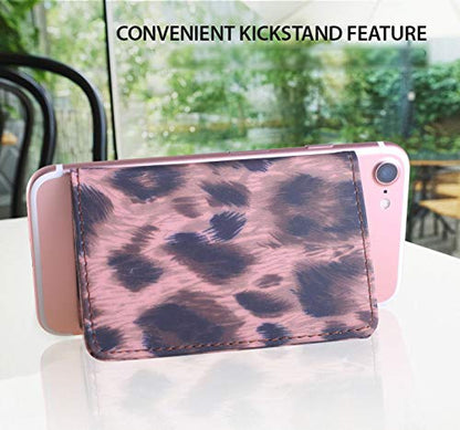 CheapSunday ID Card Holder for Back of Phone Leather Phone Wallet Stick On with Stand Flip Waterproof Leather Adhesive Wallet for Most Cellphones (Leopard Small) - color: Leopard Small