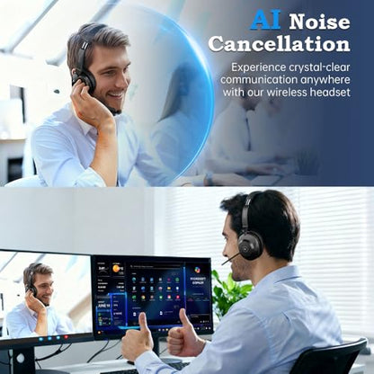 Bluetooth Wireless Headset with Mic for Work, Advanced Noise Reduction Microphone, Clear Calls - Comfortable On-Ear Headphones, Bluetooth 5.3, Applicable to PC, Zoom(Without USB Dongle)