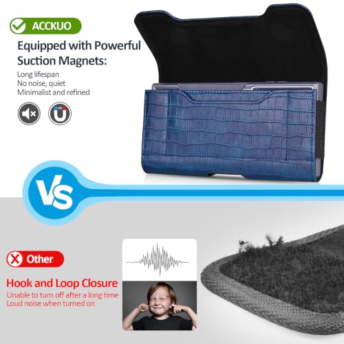 ACCKUO Leather Phone Holster with Strong Metal Belt Clip and Card Holder Compatible with iPhone 17 Pro Max, Samsung Galaxy S26/S25/S24/S23/S22/S21 Ultra A17 A16 for Everyday Protection, XL -Blue - color: Blue, size: X-Large
