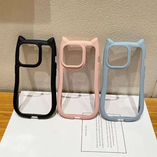 Compatible with 17 Case Cute Kawaii 3D Cat Ears Clear Flexible Soft TPU Transparent Shockproof Protective Phone Case Cover for Girls Women-Blue2 - color: Blue2, size: 1 Count (Pack of 1)