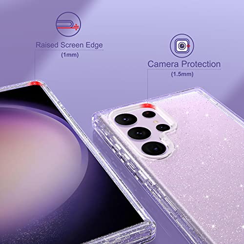 ULAK Compatible with Samsung Galaxy S23 Ultra 5G Case, Heavy Duty Shockproof Hybrid Soft TPU Bumper Drop Protection Transparent Phone Case for Galaxy S23 Ultra 5G 6.8 inch - Clear Glitter - color: Glitter