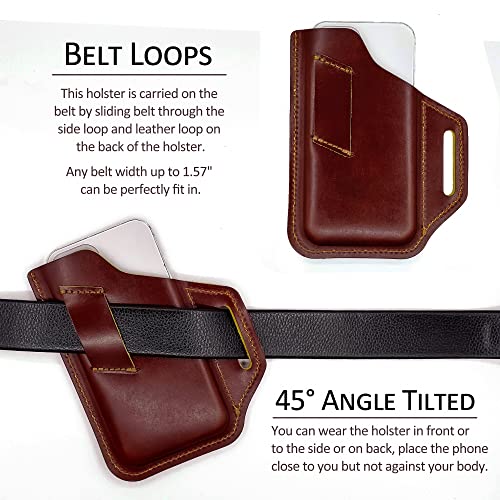 TobbinGear Leather Belt Phone Pouch, Leather Cell Phone Holster, Universal Phone Case with Belt Loops, for Men and Women Coffee - color: Loops - Coffee, size: M - Right Handed