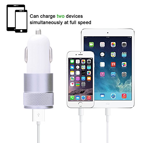 Car Charger,Sicodo 3.4A 2 Pack USB Smart Port Charger - color: Slive