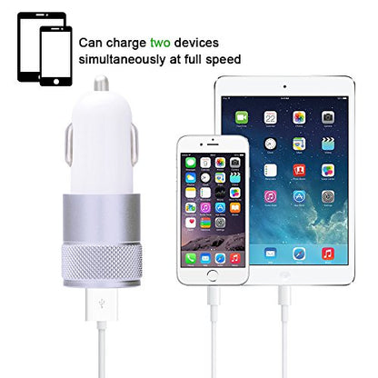 Car Charger,Sicodo 3.4A 2 Pack USB Smart Port Charger - color: Slive