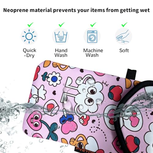Neoprene Phone Sleeve Pouch Case Bag for Men Women w/Crossbody Strap/Neck Lanyard for iPhone 17/16/15/14 Pro Max, Samsung S25，Pixel 10 - color: Pink Cute Cartoon Hearts