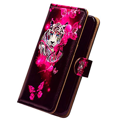 Bcov Case for iPhone 14 Pro, White Tiger Butterfly Leather Flip Phone Case Wallet Cover with Card Slot Holder Kickstand for iPhone 14 Pro - color: White Tiger Butterfly