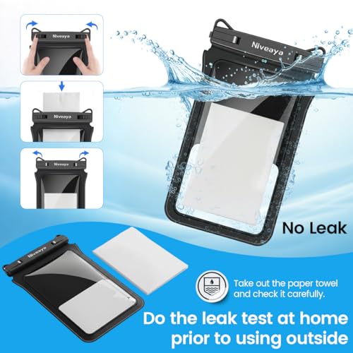 Niveaya IPX8 Double Space Waterproof Phone Pouch (up to 8.3") -2 Pack Waterproof Phone Case with Lanyard for iPhone 17 16 15 Pro Max,Touchscreen & Underwater Photography, Beach Cruise Essentials 2026 - color: Black+ Black, size: Medium 8.3"