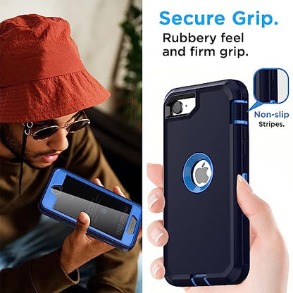AICase for iPhone SE Case 3rd & 2nd Generation, for iPhone SE 2022/2020 Built-in Screen Protector Heavy Duty Protective Shockproof 3-Layer Full Body Rugged Phone Cover, Admiral Blue/Royal Blue - color: Admiral Blue/Royal Blue