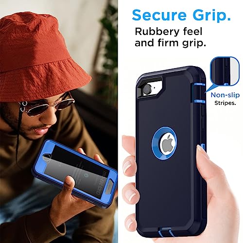 AICase for iPhone SE Case 3rd & 2nd Generation with Belt-Clip Holster, for iPhone SE 2022/2020 Case Built-in Screen Protector Heavy Duty Protective Full Body Rugged Phone Cover, Admiral Blue - color: Admiral Blue/Royal Blue+ Clip