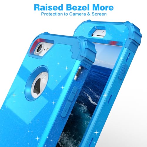 IDweel for iPhone 8 Case & for iPhone 7 Case with Screen Protector,Luxury 3 in 1 Shockproof Hybrid Heavy Duty Hard PC Cover Soft Silicone Sturdy Bumper Full Body Sturdy Cover,Glitter Sky Blue - color: Glitter Sky Blue