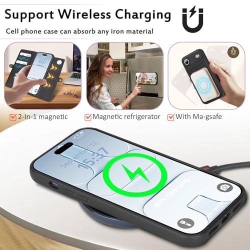 for Wallet Case Compatible with iPhone 17 Air,Multi-Function Detachable 2 in 1 Magnetic iPhone 17 Air Case Wallet,Flip Strap Zipper Card Holder Phone Case with Shoulder Straps (Black) - color: Black, size: iPhone 17Air