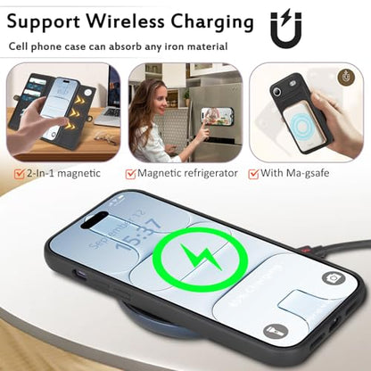 for Wallet Case Compatible with iPhone 17 Air,Multi-Function Detachable 2 in 1 Magnetic iPhone 17 Air Case Wallet,Flip Strap Zipper Card Holder Phone Case with Shoulder Straps (Black) - color: Black, size: iPhone 17Air