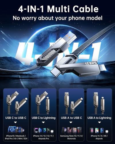 4-in-1 Ultra Long USB C Cable 60W 15FT Compatible With Lightning Cable - size: 15FT, style: 60W-Upgraded