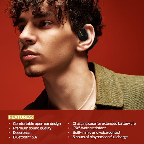 Monster Open Flex Open Ear Wireless Earbuds, Around-Ear Secure Fit Bluetooth Headphones, Earhook Design, Stay Aware While Listening, IPX5 Waterproof, Built-in Mic, Charging Case