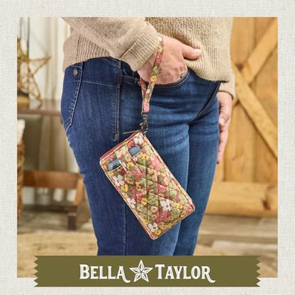 Bella Taylor Cell Phone Wristlet, Quilted Phone Wallet for Women | Lightweight, RFID blocking, phone pocket, built-in wallet, card organizer, coin pocket, secure zipper, quality construction - color: Autumn Garden