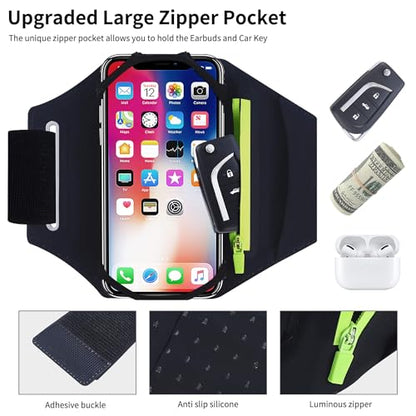 Detachable & 360° Rotatable Armband - Reflective Strap with Zipper Pocket Holder Bag - Compatible with iPhone 16 15 14 Pro Max Plus Samsung Galaxy Note for Running Workout Exercise Walking & Sports - color: Pink With Bag