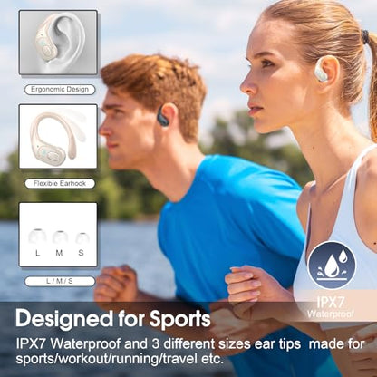 Wireless Earbuds 75H Bluetooth 5.4 Sport Headphones with Earhooks, Camel - color: Camel