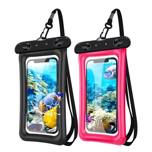 2 Pack Waterproof Floating Phone Pouch IPX8 Floatable Waterproof Phone Case with Lanyard Strap Universal Dry Bags Underwater Case Wallet for iPhone 17/Air16 15 14 13 12 Samsung,Up to 7.2" for Swimming - color: Pink+Black