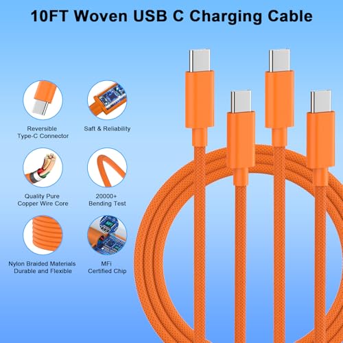 iPhone 17 Pro Max Charger Fast Charging 10FT, 40W USB C Charger Block&Cable - color: Orange, size: 1P-10FT