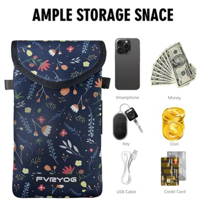 Neoprene Phone Sleeve Pouch Case Bag for Men Women w/Crossbody Strap/Neck Lanyard for iPhone 17/16/15/14 Pro Max, Samsung S25，Pixel 10 - color: Dark Blue Flower Cell Phone Sleeves