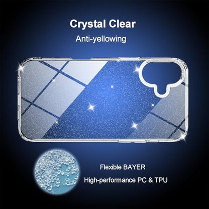 TENOC Phone Case Compatible with iPhone 16, Glitter Case Clear Sparkling Protective Bumper Cute Cover for Girls Women - color: Clear Glitter, size: iPhone 16