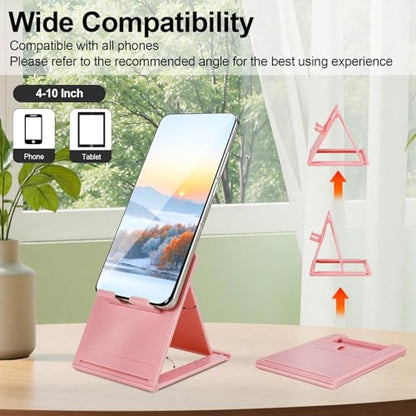 2 Pack Folding Cell Phone Stand - Adjustable Portable Foldable Desktop Phone Holder Compatible with iPhone 17 16 15 14 13 Pro Max Mini Smartphone Ps Portal Nintendo Switch 2 - Black & Pink