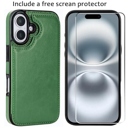 Wallet Case Compatible with iPhone 16 6.1", Slim Protective Case with Card Holder,Premium PU Leather Kickstand Card Slots Case with Double Magnetic Clasp-Grass Green - color: Grass Green, size: iphone 16 6.1"
