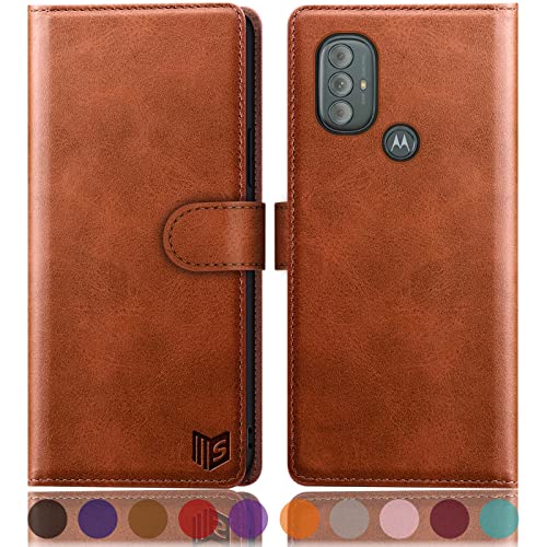 SUANPOT for Motorola（Moto G Power 2022） Wallet case 【RFID Blocking】 Credit Card Holder, Flip Folio Book PU Leather Phone case Shockproof Cover for Women Men Power2022 Light Brown - color: Light Brown