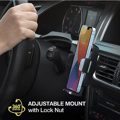 Scosche UQ3DV-SP Dashboard/Vent Qi-Enabled Wireless Charging Universal Phone Mount for The car with Stick Grip Black - style: Dashboard / Vent