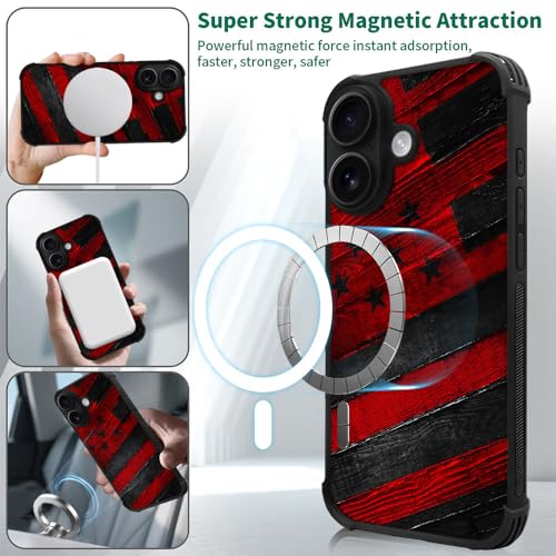 DJSOK Case for iPhone 17,Compatible with MagSafe,Anti-Scratch Shockproof Case,Black Red Wood Grain American Flag - color: Black red wood grain American flag, size: IPhone 17