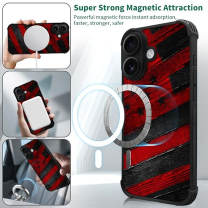 DJSOK Case for iPhone 17,Compatible with MagSafe,Anti-Scratch Shockproof Case,Black Red Wood Grain American Flag - color: Black red wood grain American flag, size: IPhone 17