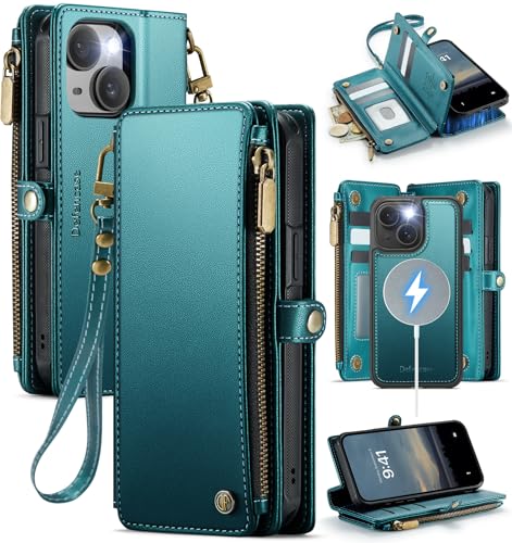 Defencase for iPhone 14 Plus Case Wallet Compatible with Magsafe, Blue Green - color: (Detachable with Magsafe)-Blue Green