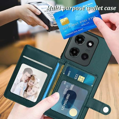 for Moto G Power 5G 2025 RFID Blocking Wallet Case, Green | PU leather, TPU interior, 5 card slots, cash/photo pocket, magnetic clasp, kickstand, 2-layer shockproof, scratch resistant - color: Green