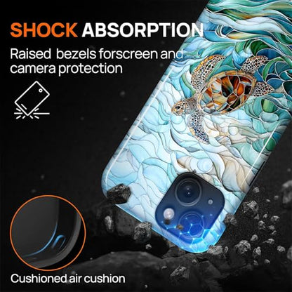 Case Compatible with iPhone 13 14, Cute Dual Layer Hybrid Phone Cover, Military Grade Drop Protection, Aesthetic Shockproof Phone Case for Women Girls, Stained Glass Sea Turtle - color: Stained Glass Sea Turtle, size: Iphone 13/14