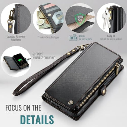 Defencase for Samsung Galaxy S26 Ultra Wallet Case with Card Holder, Black | with RFID Blocking Zipper Pocket, Durable PU Leather, Wrist Strap, S26 Ultra Flip Phone Cases Cover with Stand for Women Men - color: Black