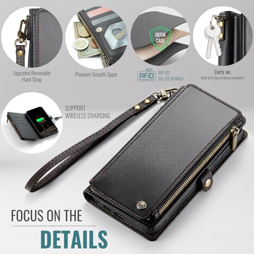 Defencase for Samsung Galaxy S26 Ultra Wallet Case with Card Holder, Black | with RFID Blocking Zipper Pocket, Durable PU Leather, Wrist Strap, S26 Ultra Flip Phone Cases Cover with Stand for Women Men - color: Black