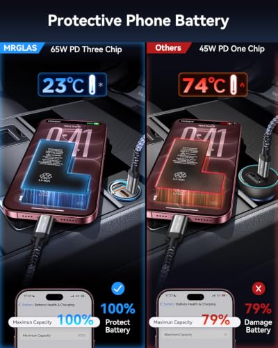 【Upgraded】 150W 3-Port iPhone 18 17 Pro Max Car Charger USB C Fast Charge - color: 3-Port Black