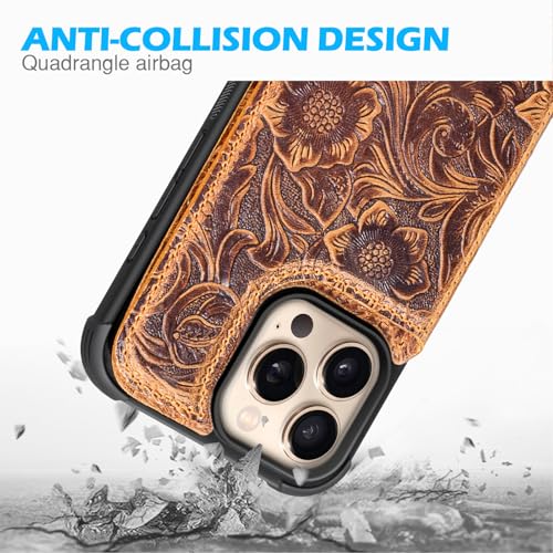 Wallet Real Leather Case Compatible With iPhone 14 Pro Max 6.7" | Genuine Leather,Shockproof,Anti-Fall Case,Flip Cover,with Card Slot,Double Magnetic Buckle,Kickstand,RFID Blocking Brown - color: Brown, size: 6.7"-14 Pro Max